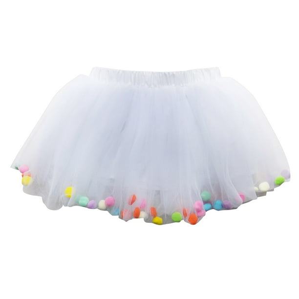 Details about   Kids Girls Ballet Layered Fluffy Tulle Tutu Skirt with Rainbow Pom Pom Puff Ball